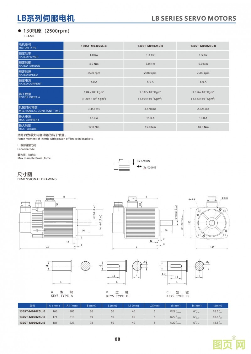 6-LB series 130ST servo motor華大電機130ST系列電機參數(shù)及外觀尺寸